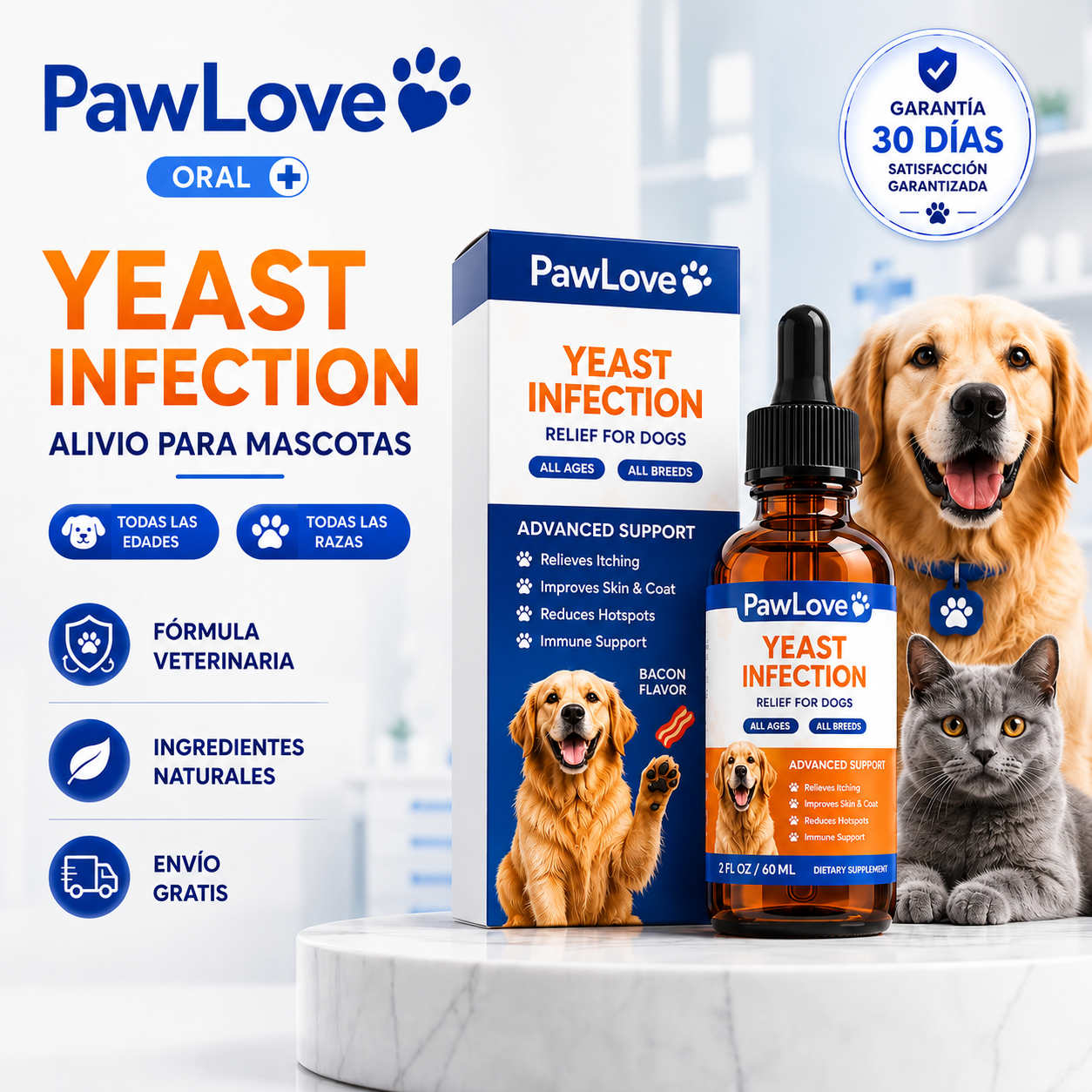 PawLove® Yeast Infection – Ayuda a Combatir la Picazón, Irritación y Hongos en Mascotas