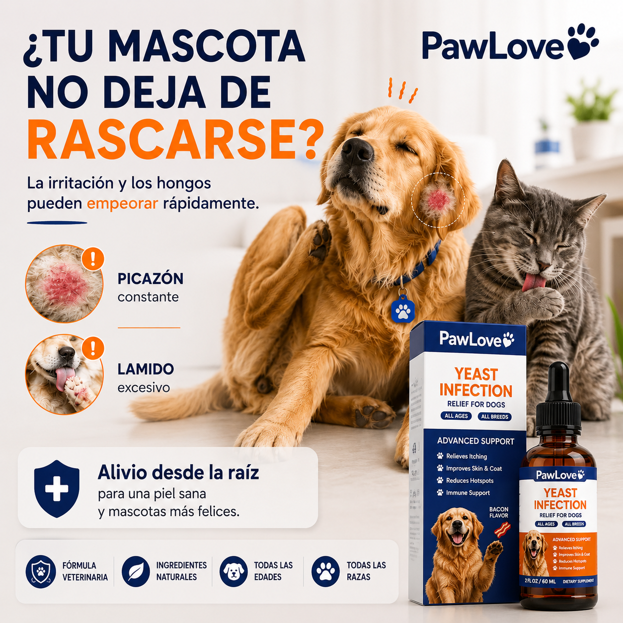 PawLove® Yeast Infection – Ayuda a Combatir la Picazón, Irritación y Hongos en Mascotas