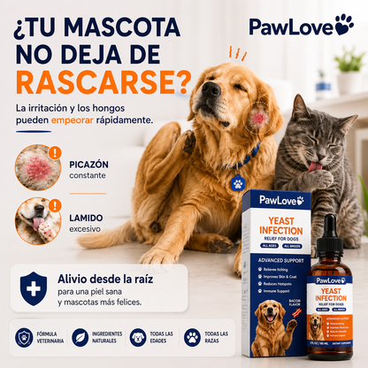 PawLove® Yeast Infection – Ayuda a Combatir la Picazón, Irritación y Hongos en Mascotas