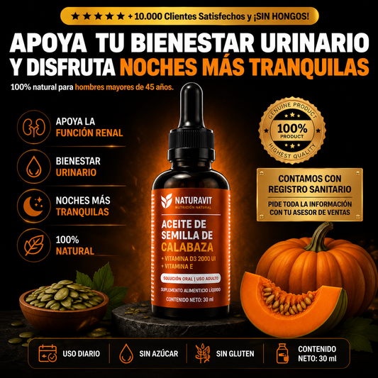 Aceite de Semilla de Calabaza Premium® | Apoya el Bienestar Urinario Masculino de Forma Natural